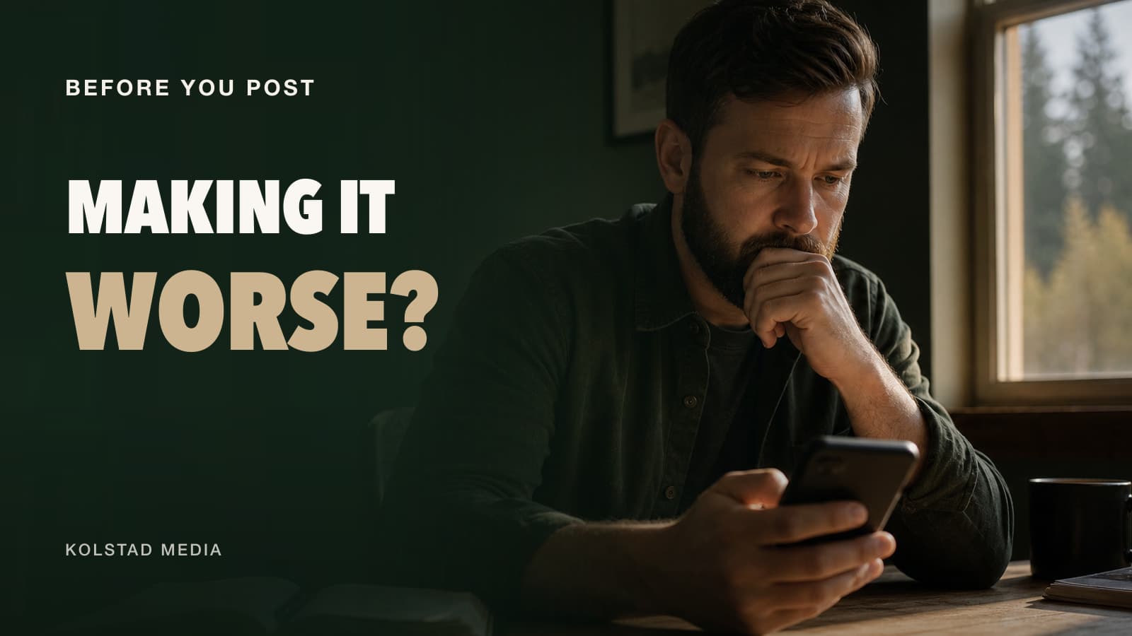 A ministry leader reconsidering a phone post with the words Making It Worse