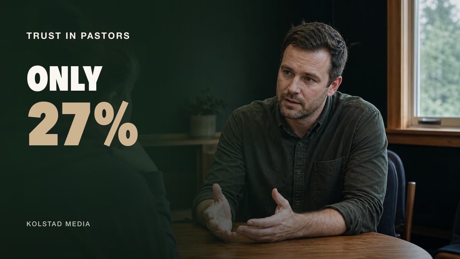 A pastor listening across a table with the words Only 27%