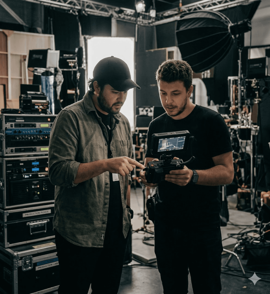 Behind the scenes of a mission film production with camera equipment and crew